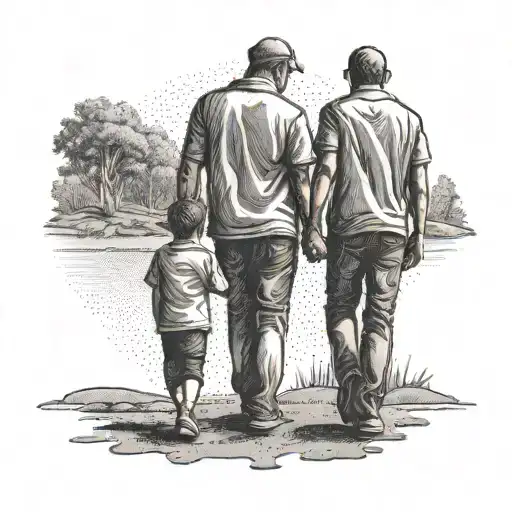 Father And Son Walking Hand In Hand