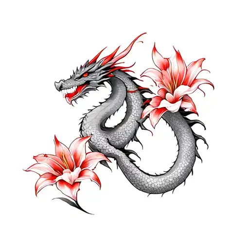 Dragon With Red Lily