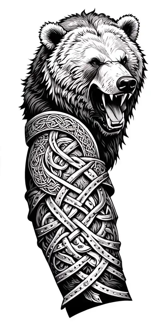 Armor Arm Sleeve With Celtic Knots And Roaring Bear Head
