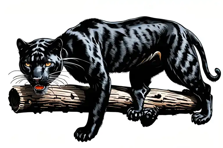 Black Panther Walking On Log