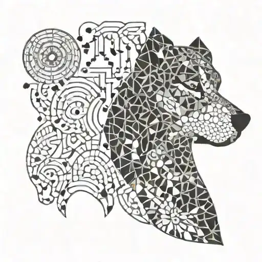 Mosaic Pattern Incorporating Historical Symbols And Dog Silhouettes