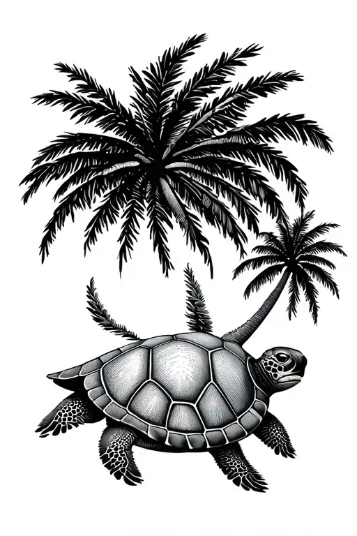 Palm Trees Beach Travel Turtle Map