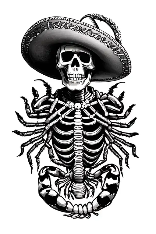 Mexican Skeleton With Sombrero And Scorpion Crawling