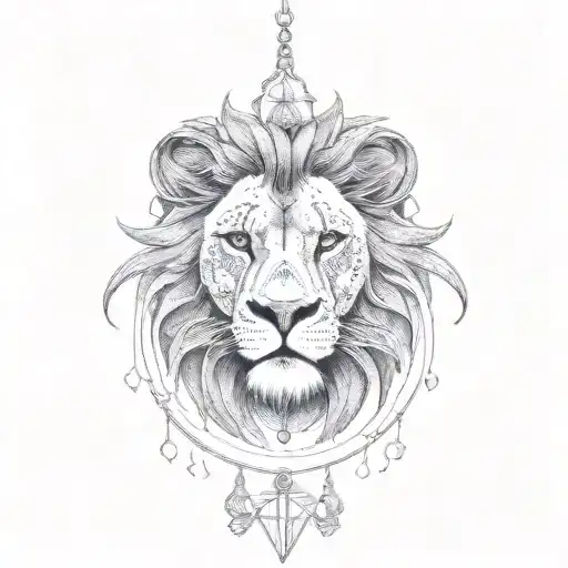 A Tattoo Of A Lion Wearing A Leo And Libra Zodiac Necklace While Tattooing Itself