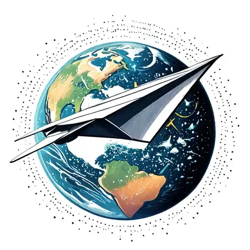 Real Plane Reflecting Paper Airplane Flying Over A World To Show Dreams Become Reality