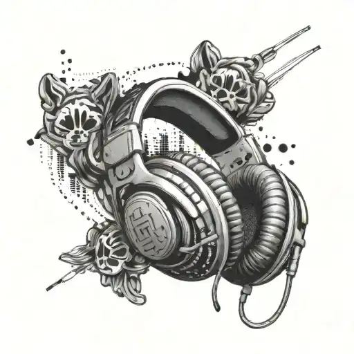 An Abstract Design Of Headphones Intertwined With A Running Track And Paw Prints