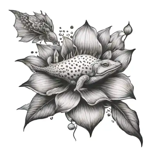 Axolotl And Lotus Flower