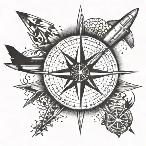 A Compass Rose With Airplane Propellers As The Cardinal Points