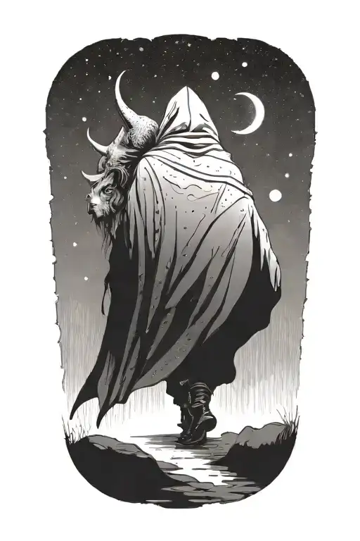 A Small Woman And A Giant Hooded Beast Walking Side By Side