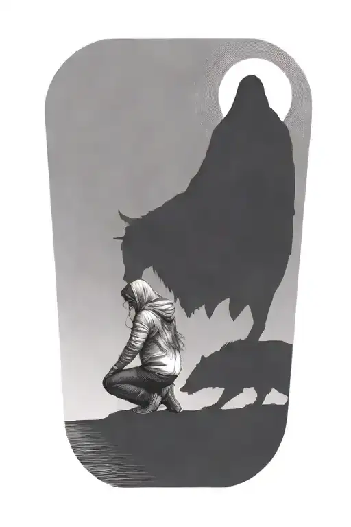 A Girl Soothing A Huge Hooded Beast