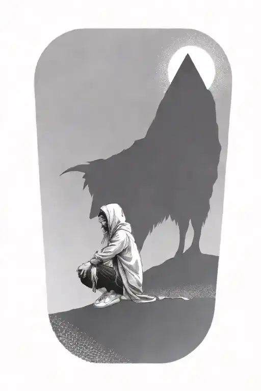 A Girl Soothing A Huge Hooded Beast