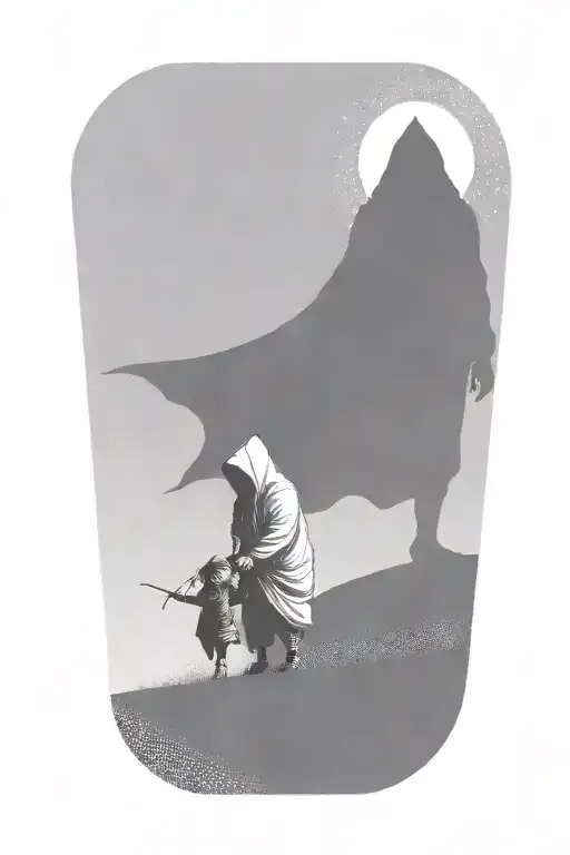 A Girl And A Huge Hooded Beast Walking Side By Side