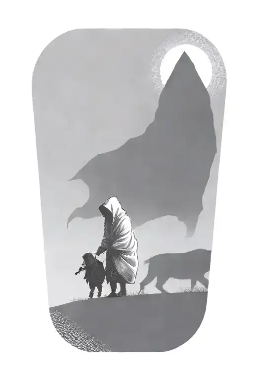 A Girl And Huge Hooded Beast Walking Side By Side