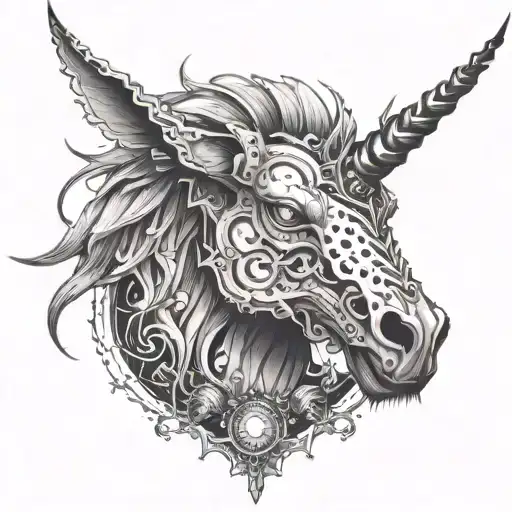 Create A Tattoo Of A Sagicorn Creature With Mechanical And Occult Details