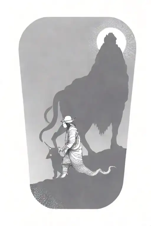 A Girl And A Huge Demon Walking Side By Side