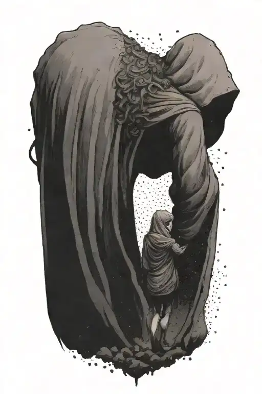 A Woman And A Huge Hooded Beast Walking Away Together