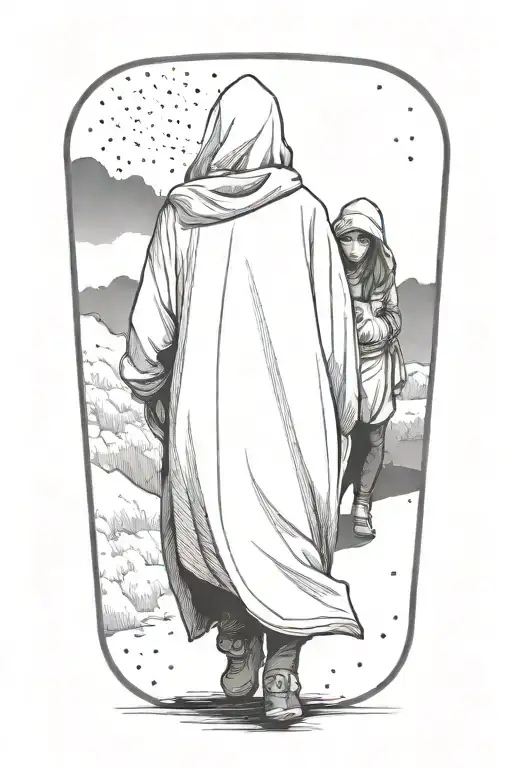 A Woman And A Huge Hooded Man Walking Away Together