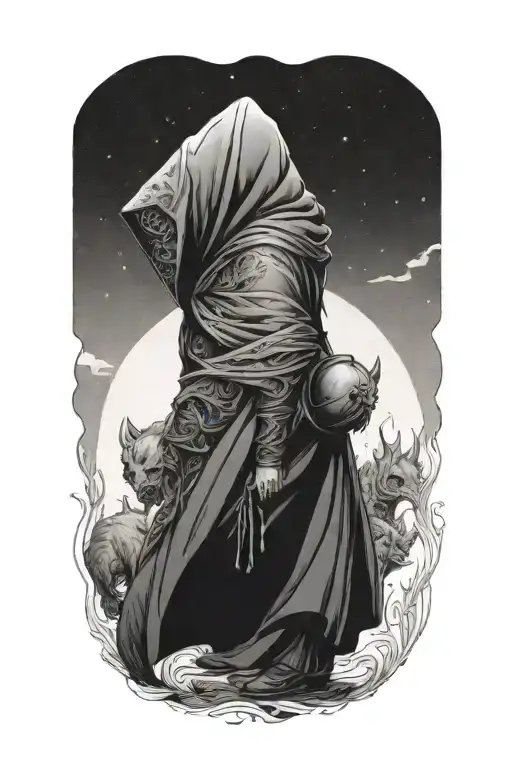 A Woman And A Huge Hooded Beast Walking Away Together