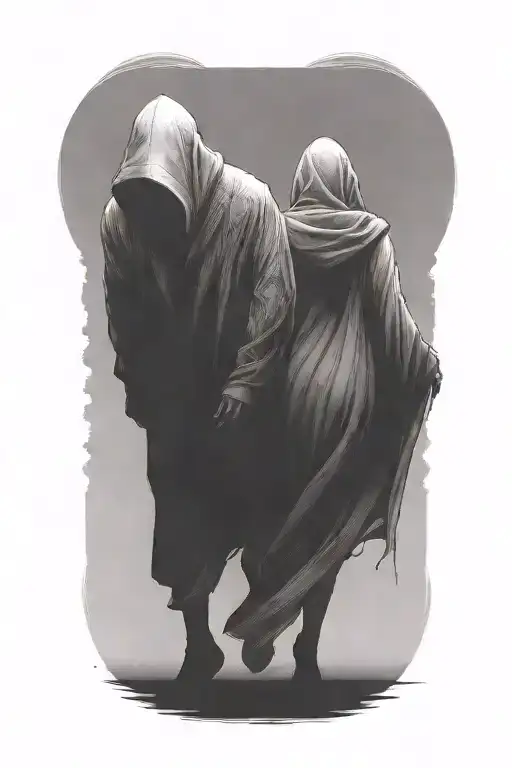 A Woman And A Huge Hooded Beast Walking Away Together