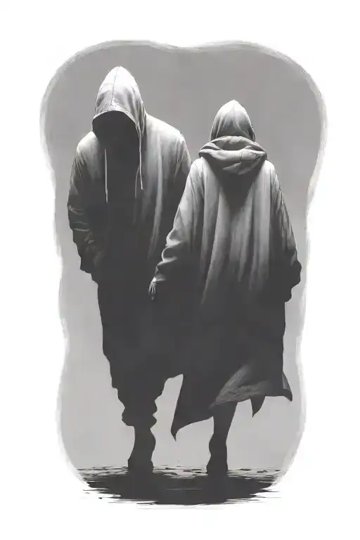 A Woman And A Huge Hooded Beast Walking Away Together