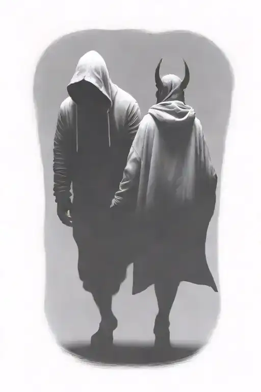 A Huge Hooded Demon Beast And A Woman Walking Away Together