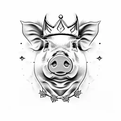 Realistic Pig Wearing A Crown In A Frame