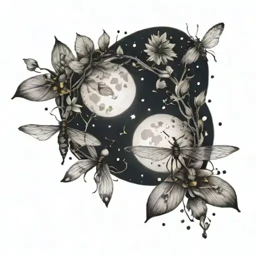 Fireflies Woodland Flowers And Moon