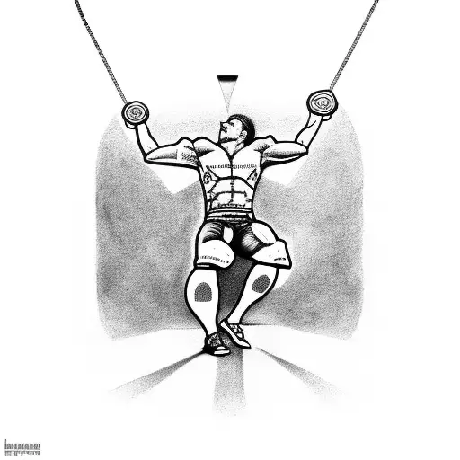 Create A Tattoo Of A Football Player Lifting Weights With A Cross Necklace As A Focal Point