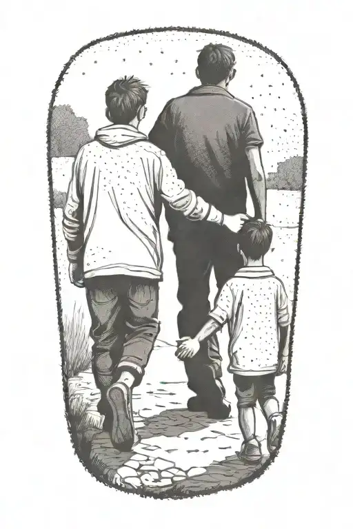 Siloutte Of An Older Brother And Younger Brother Walking Away Hand In Hand