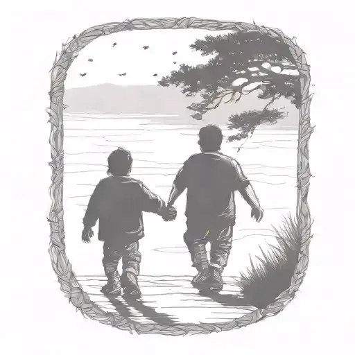 Younger Brother And Older Brother Walking Away Hand In Hand