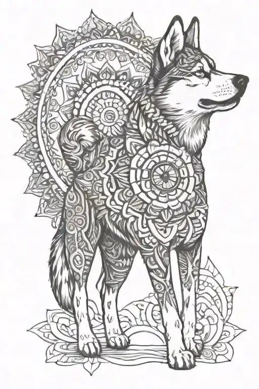 Husky With Mandala Tattoo On Calf Design Men Standing