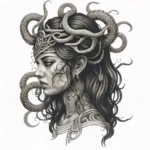 Woman Adorned With Snakes And Spiders Like Greek God