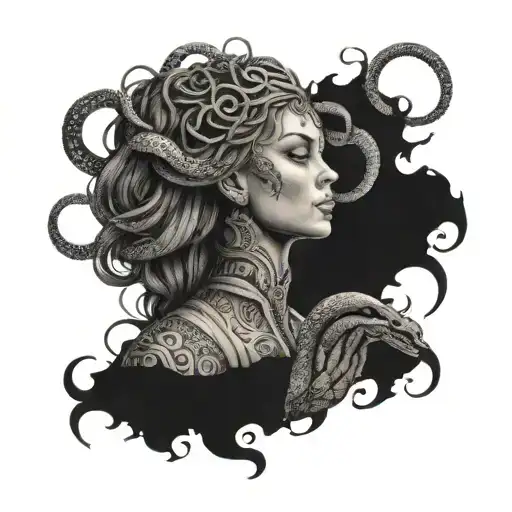 Woman Adorned With Snakes And Spiders Like Greek God Afroditi