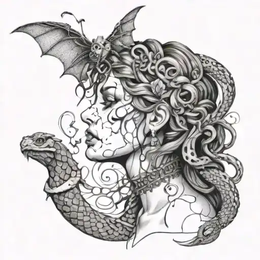 Woman Adorned With Snakes And Spiders Like Greek Mythology