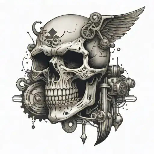A Skull With Motorcycle Parts And Pharmacy Symbols Intertwined