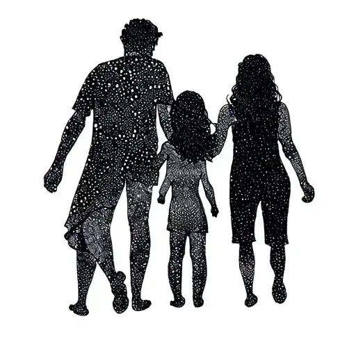 Silhouette Family Holding Hands