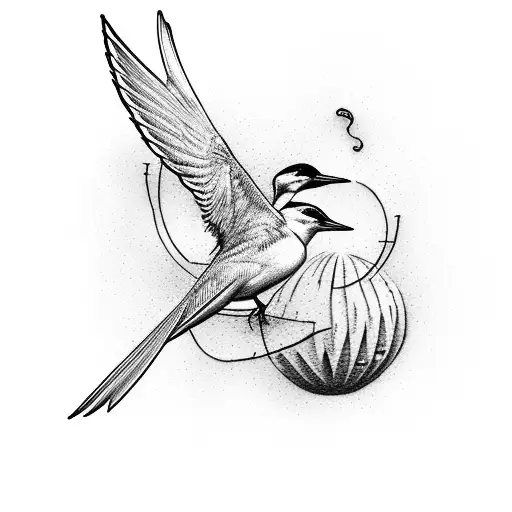 A Shredded Man And A Small Tern Bird Flying Around Him