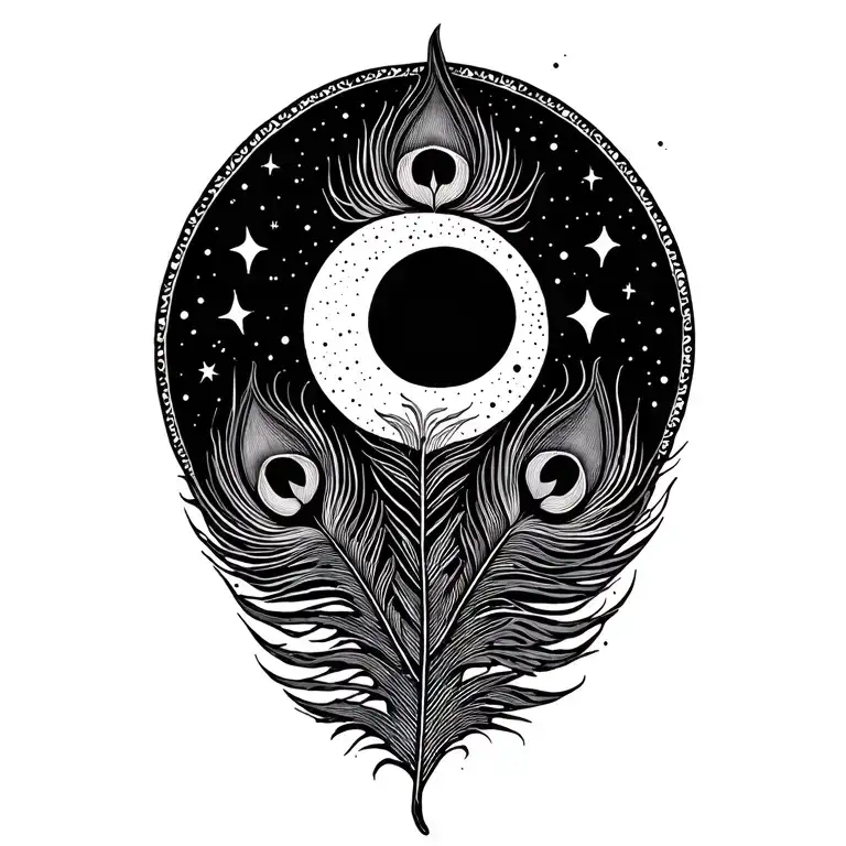 Peacock Feather Vine Sun Moon Star Constellation