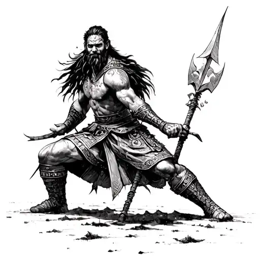 A Warrior With A Spear In An Attack