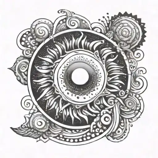 Sun With Spiral Clouds Extending Out Towards Collarbone