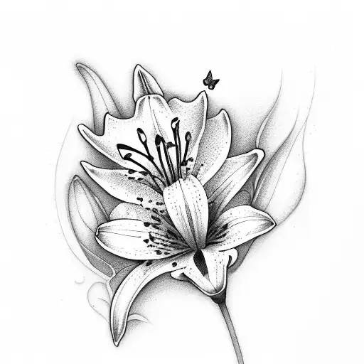 Small Lily Flower With Butterfly