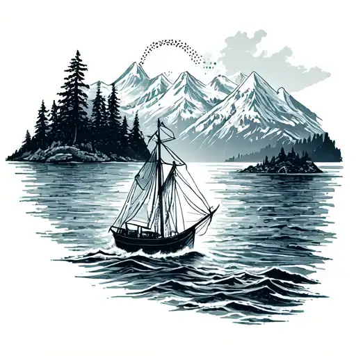A Tattoo To Honor My Grandpa With The Coastal British Columbia Mountains And The Ocean And A Boat