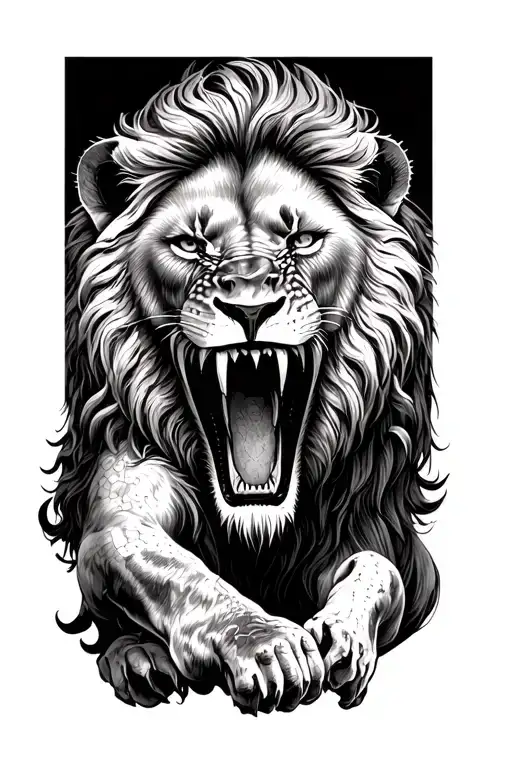 Angry Lion Roaring Under Mary