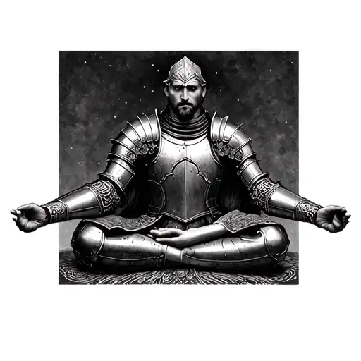 Noble Warrior In Suit Of Armor Meditating
