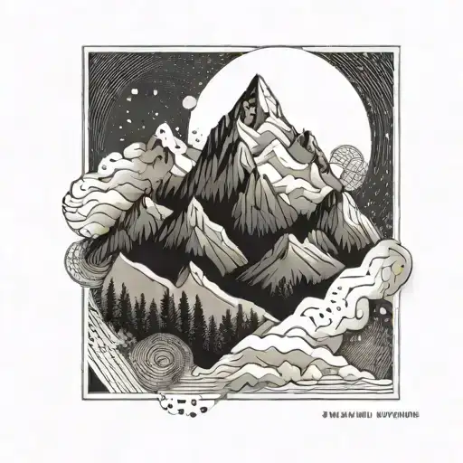 A Geometric Mountain Landscape With A Hidden Musical Staff Integrated Into The Design