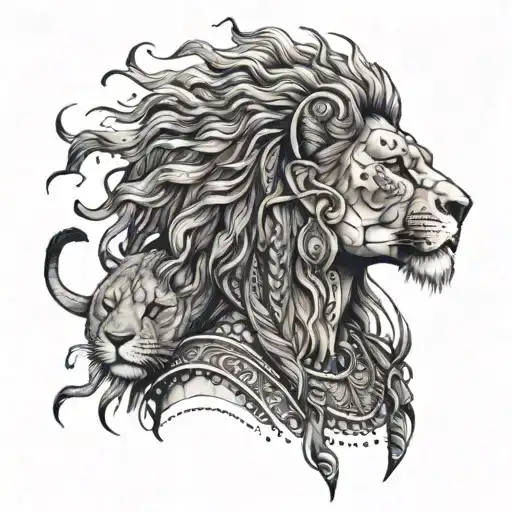 A Fierce Warrior Woman With A Lion Companion