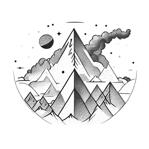 A Majestic Mountain Range With A Rocket Soaring Through The Sky