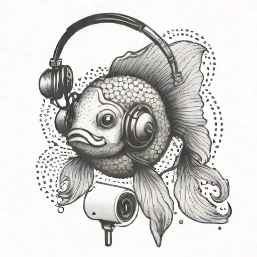 A Tattoo Of A Goldfish Wearing Headphones Listening To Music