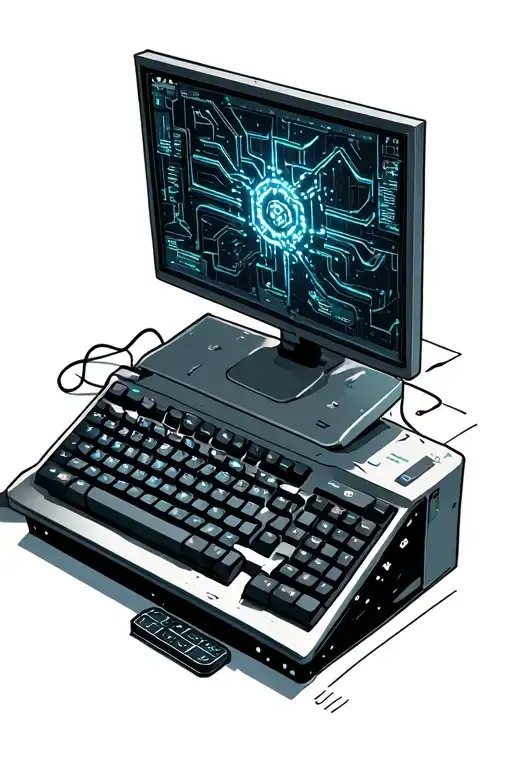 Computer Gaming Keyboard Intertwined With A Screen With Circuitry