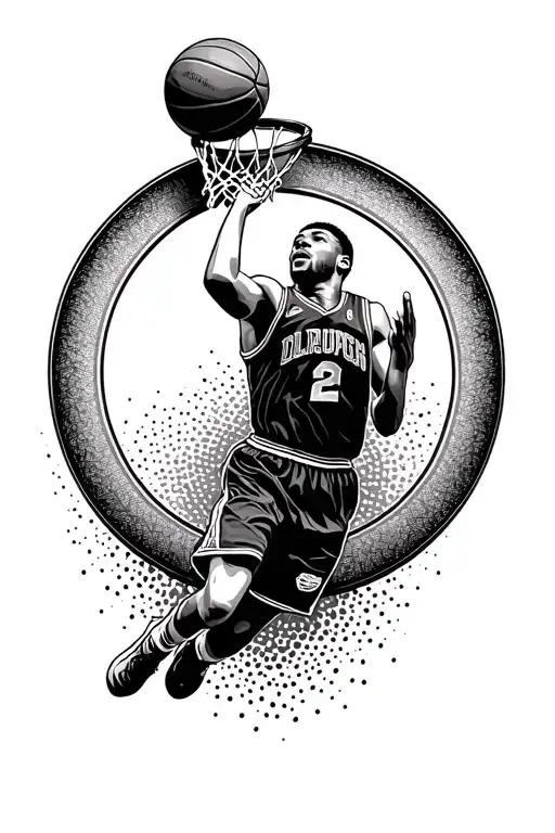 Team Sports Round Frame Isolated Basketball Player Dunking